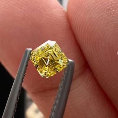 0.40ct GIA Certified Natural Fancy Intense Yellow VS1 Clarity Asscher Cut Diamond 