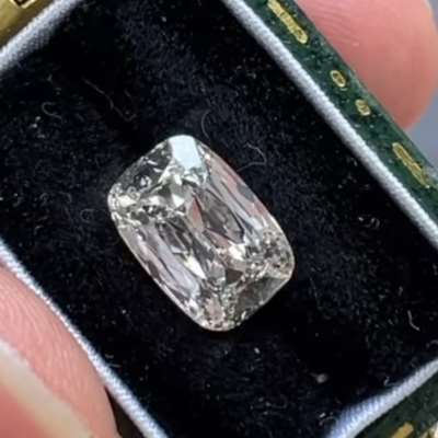 1.69ct GIA Certified Natural L Color Faint Brown VS1 Clarity Old Antique Cut Elongated Cushion Shape Diamond