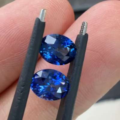 1.15ct & 1.04ct Matching Pair of Natural Ceylon Blue Sapphire Oval Shape Gemstones