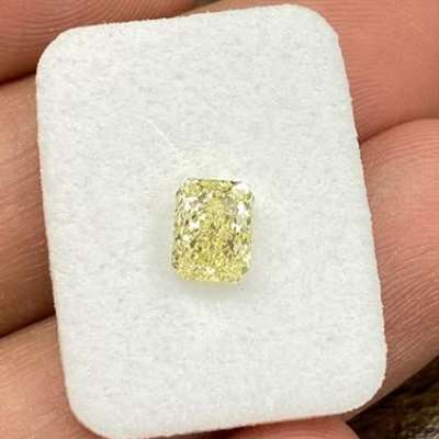 1.02ct GIA Certified Natural Light Yellow (w to x range) VVS2 Clarity Long Radiant Cut Diamond 