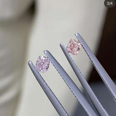 0.33ct GIA Natural Fancy Orangy Pink colour VS2 Radiant diamond AND  0.27ct GIA Natural Fancy Purplish Pink Colour SI2 Clarity Cushion shaped diamond