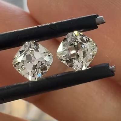0.49ct & 0.48ct GIA Certified Matching Pair Of Natural L IF & K VS1 Old Cut Cushion Shape Diamonds