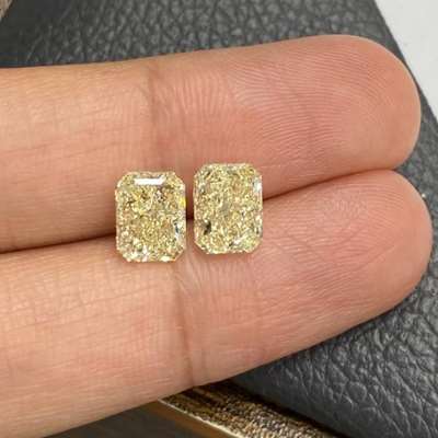 2.01ct & 2.01ct GIA Certified Matching Pair Of Natural Light Yellow (s to T range) & (u to v range) VS2 & SI1 Clarity Long Radiant Cut Diamond