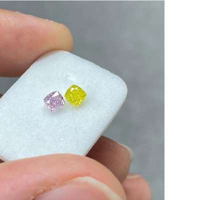 0.29ct GIA Natural Fancy Vivid Greenish Yellow VS2 Clarity Cushion & 0.26ct GIA Natural Fancy Pink Purple VS1 Cushion