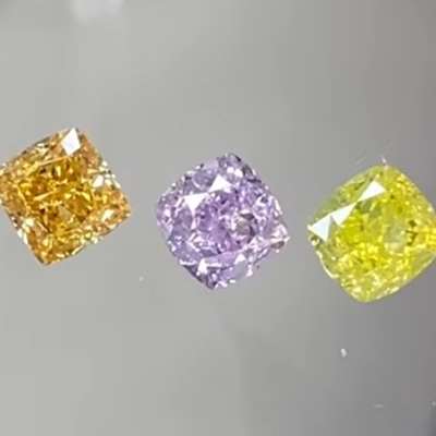  0.29ct GIA Natural Fancy VIVID Greenish Yellow VS2 Cushion diamond :, 0.26ct GIA Certified Natural Fancy Pink- Purple VS1 Clarity Cushion diamond:,0.23ct GIA Natural Fancy INTENSE Orange Yellow Colour SI1 Clarity Cushion Diamond: