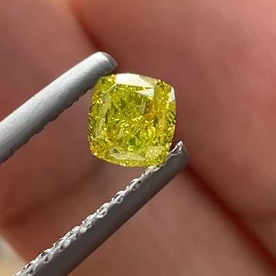 0.29ct GIA Certified Natural Fancy Vivid Greenish Yellow VS2 Clarity Cushion Cut Diamond