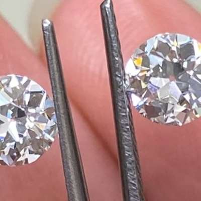  0.54 carat Old European cut diamonds – both GIA certified and packed with old-world charm. With J color and super clean clarity  antique cut diamonds