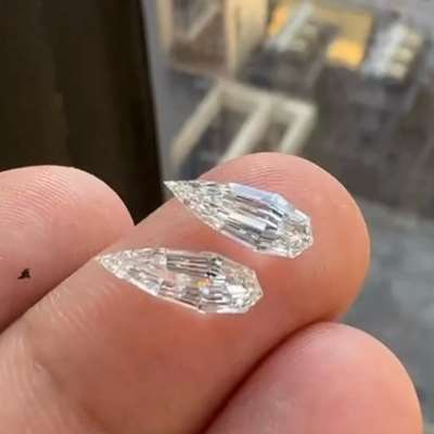 0.78ct & 0.70ct GIA Certified Perfect Matching Pair Of Natural E Color VS2 Clarity Super Super Long Step Cut Pear Shape Diamonds