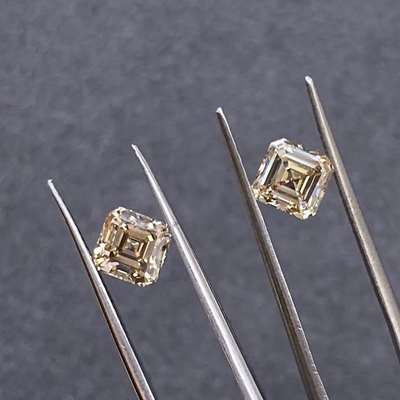2.03ct Total Weight Matching Pair of Natural Champagne Brown Asscher Cut Diamonds 