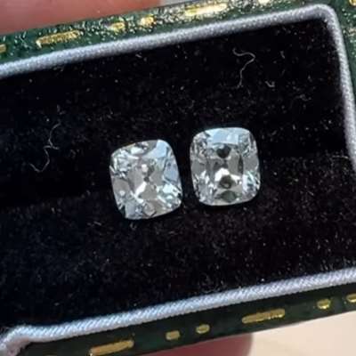 0.41ct & 0.44ct GIA Certified Matching Pair Of Natural i Color VS1 & VVS2 Clarity Old Cut Cushion Shape Diamond
