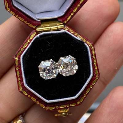 1.60ct & 1.64ct Matching Pair of Natural Old Cut Asscher Shape Diamonds