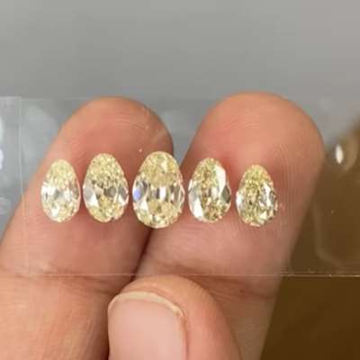 4.11cts total weight featuring 5 natural egg shape old cut diamonds in a beautiful range of M to O-P color with VVS to VS clarity