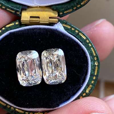 1.49ct & 1.50ct GIA Certified Natural M Color VVS1 & SI1 Clarity Old Antique Cut Elongated Cushion Shape Diamond 