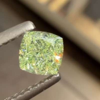0.53ct GIA Certified Natural Fancy Yellow Green VS2 Clarity Cushion Cut Diamond 