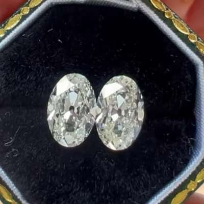1.01ct GIA L IF & 1ct GIA K VVS1 old cut oval shape diamond pair