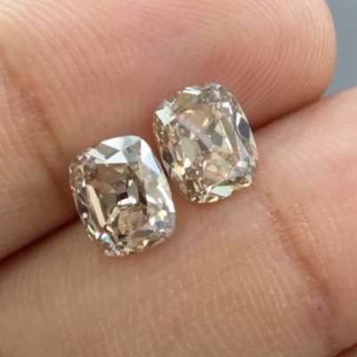 1.07cts & 1.12cts natural peachy brown VS1 & VVS2 old cut cushion pair