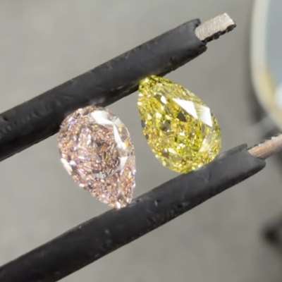 0.40ct GIA Natural Fancy Brown Pink VVS2 & 0.46ct GIA Natural Fancy Yellow VS2.