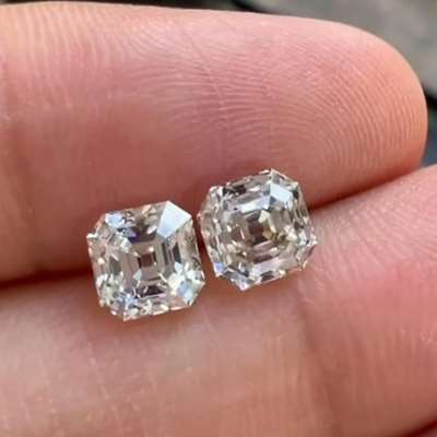 2.18ct Total Weight Matching Pair Of Natural Old Antique Cut Asscher Shape Diamonds