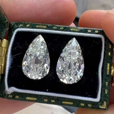 3.11ct & 3.14ct GIA Certified Matching Pair of Natural M Color VS1 Clarity Old Antique Cut Pear Shape Diamonds