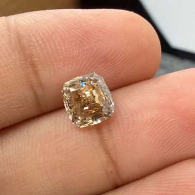 1.99cts natural peachy brown VVS2 step cut cushion shape diamond 