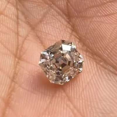 2.51ct Natural N Color Very Light Brown VS2 Clarity Old Antique Cut Asscher Shape Diamond 