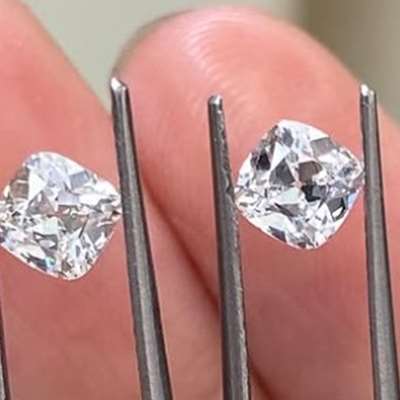 0.52ct & 0.53ct GIA Certified Matching Pair Of Natural H Color VVS2 Clarity Old Cut Cushion Shape Diamonds
