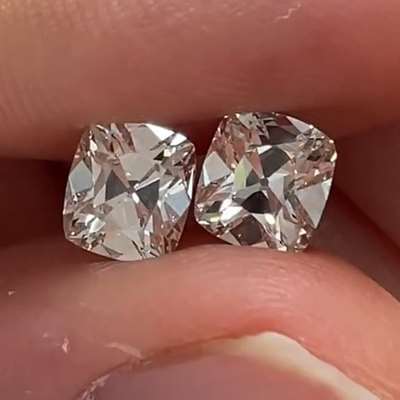 1.04ct & 1.04ct GIA Certified Matching Pair of Natural J Color VS1 & VVS2 Clarity Old Cut Cushion Shape Diamonds