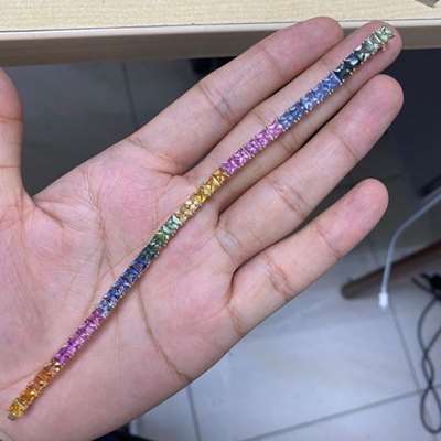Rainbow Color Natural Sapphire Heated Gemstone Tennis Bracelet In 18k Gold.