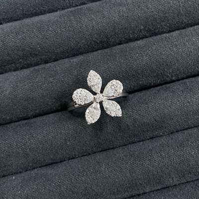 Pear & Marquise Shape White Diamond Flower Ring in 18k White Gold.