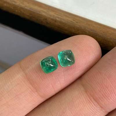 1.18ct Total Weight Matching Pair Of Sugar Loaf Shape Zambian Emerald Gemstone